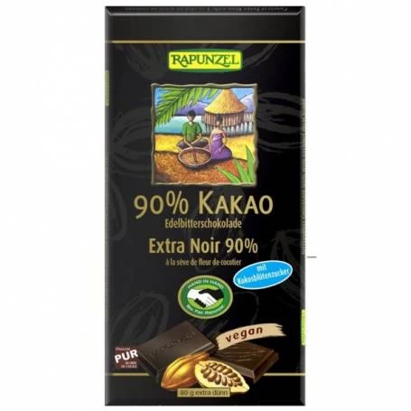 Ciocolata amaruie 90% cacao si zahar de cocos, eco-bio, 80g - Rapunzel