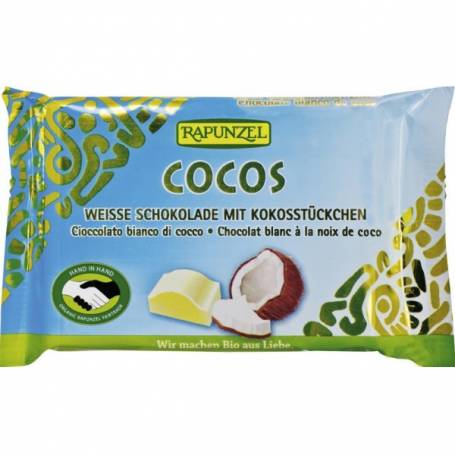 Ciocolata alba Cristallino cu bucatele de cocos, eco-bio, 100g - Rapunzel