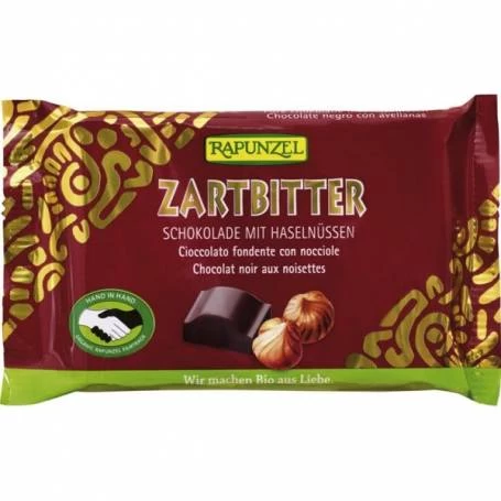 Ciocolata amaruie Cristalino 60% cacao si alune întregi, eco-bio, 100g - Rapunzel