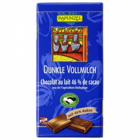 Ciocolata neagra cu lapte integral 46% cacao, eco-bio, 100g - Rapunzel