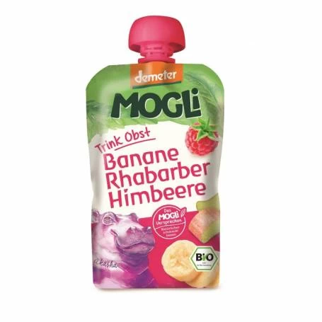 Pire de fructe cu banane, rubarba si zmeura, eco-bio, 100g - Mogli