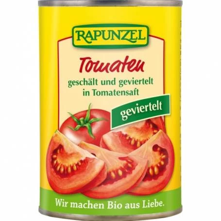 Tomate cojite si taiate in patru, eco-bio, 400g - Rapunzel