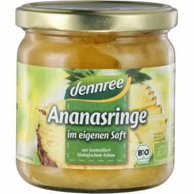 Inele de ananas in suc propriu, eco-bio, 350g - Dennree