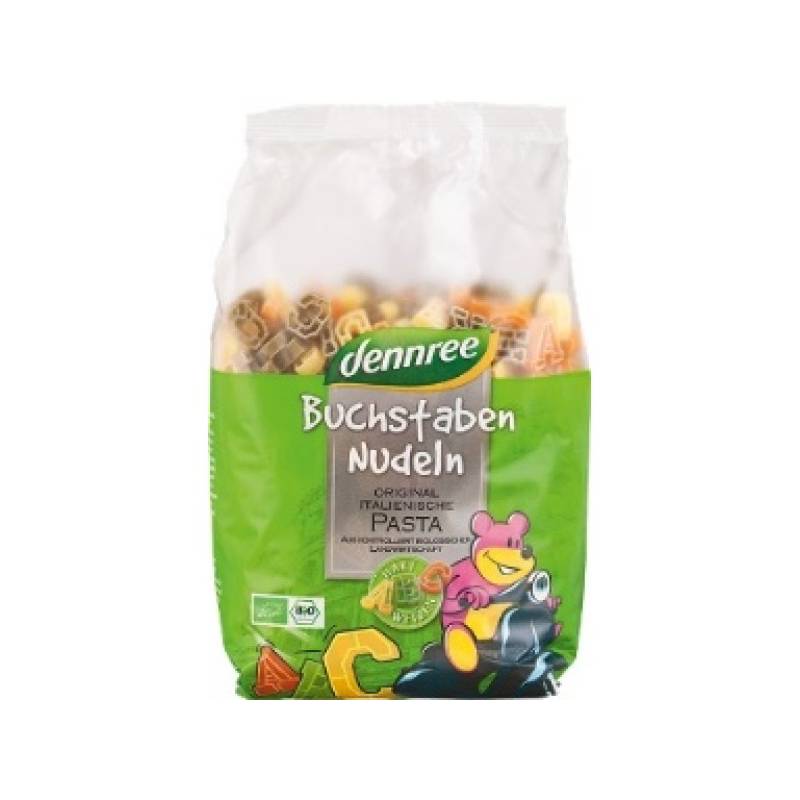 Paste litere colorate din grau dur, eco-bio, 500g - Dennree
