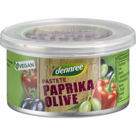 Pateu vegetal cu ardei si masline, eco-bio, 125g - Dennree