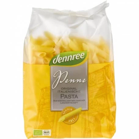 Penne din porumb si orez, fara gluten, eco-bio, 500g - Dennree