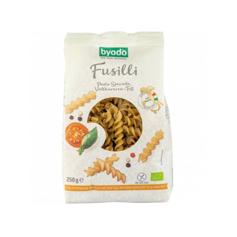 Fusilli din orez integral si Teff, eco-bio, 250g - Byodo