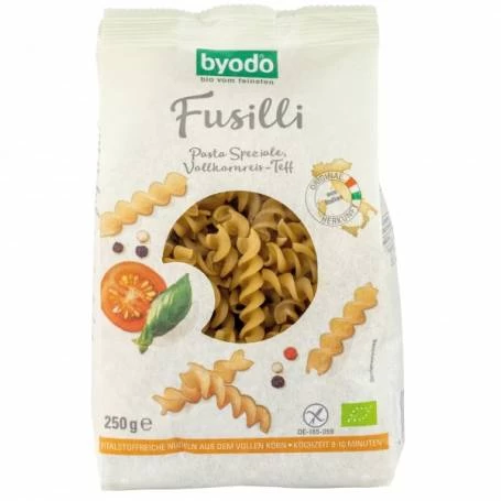 Fusilli din orez integral si Teff, eco-bio, 250g - Byodo