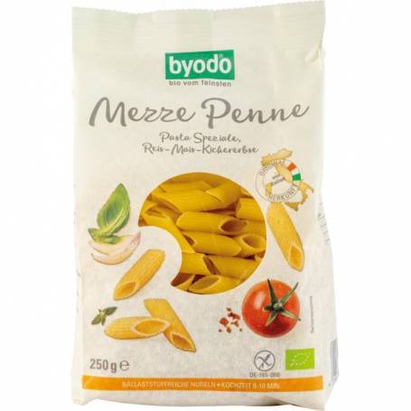 Penne din orez, porumb si naut, eco-bio, 250g - Byodo