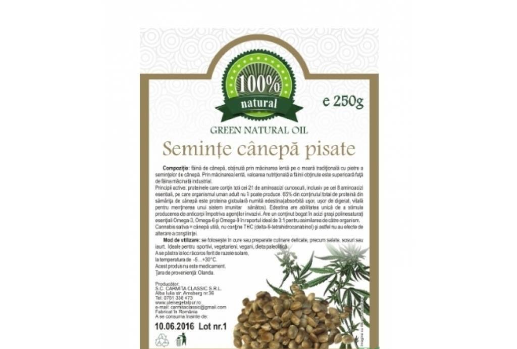 Seminte canepa pisate, 250g - carmita
