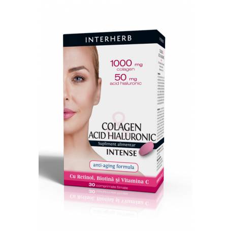 Colagen si acid hialuronic intense, 30cpr - INTERHERB