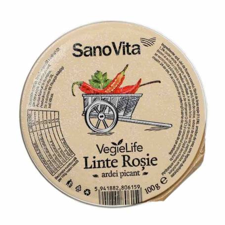 Pate vegetal din Linte rosie cu ardei picant, 100g - Sanovita