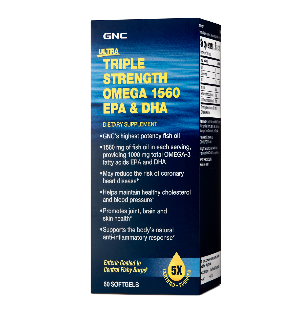 Ultra triple strength omega 1560 epa si dha, ulei de peste, 60cps - gnc