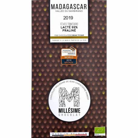 Ciocolata belgiana cu umplutura de praline artizanala, Madagascar, eco-bio, 70g - Millesime