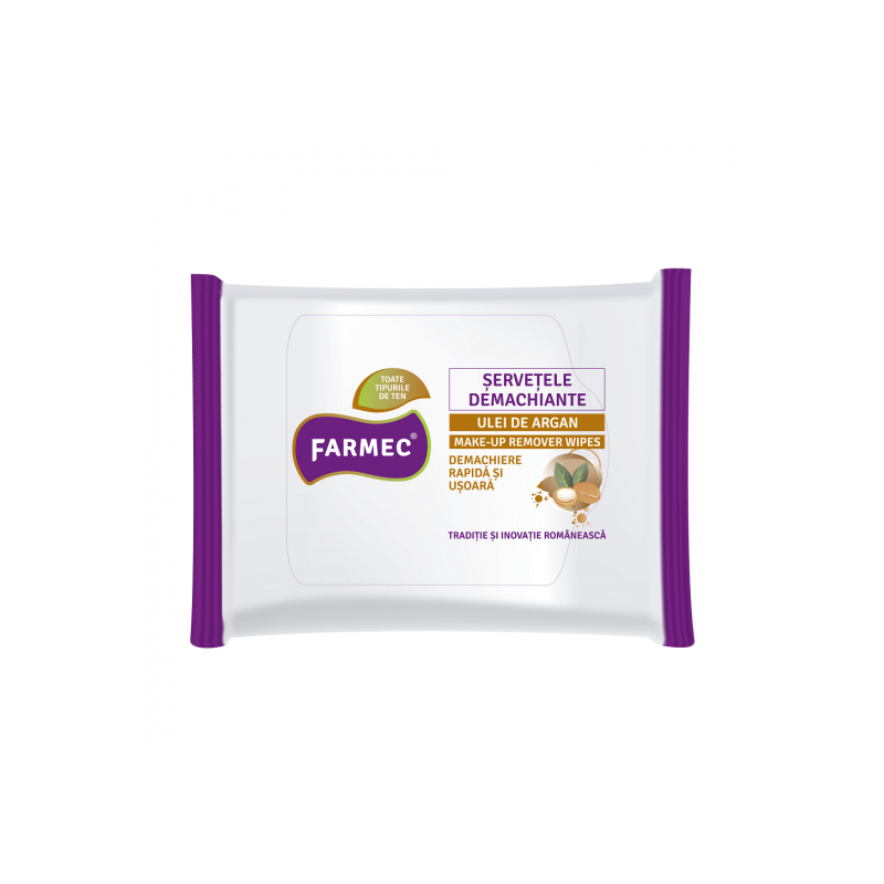 Servetele demachiante cu ulei de argan, 20 bucati - Farmec