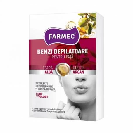 Benzi depilatoare pentru fata cu ceara alba si ulei de argan, 20buc- Farmec