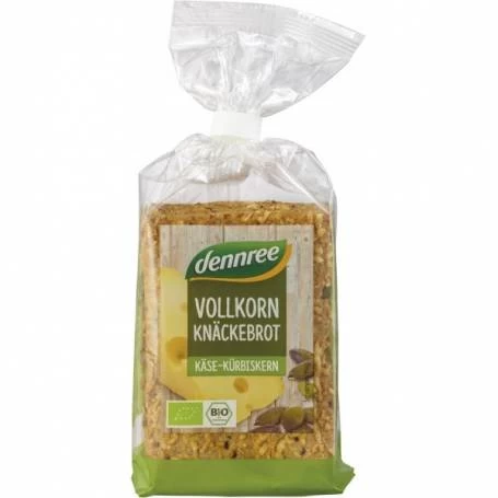 Crackers integrali cu branza si seminte de dovleac, eco-bio, 200g - Dennree