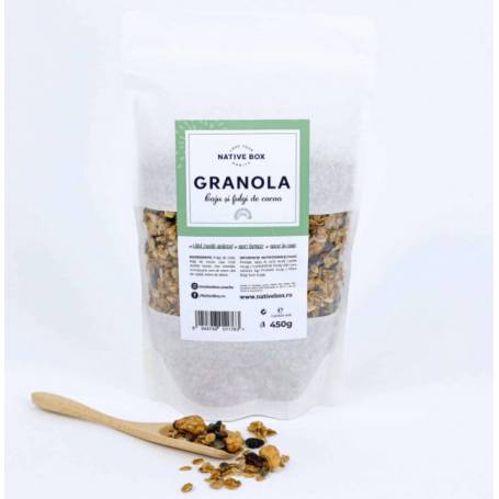 Granola cu caju si fulgi de cacao fara zahar, 450g - Unison