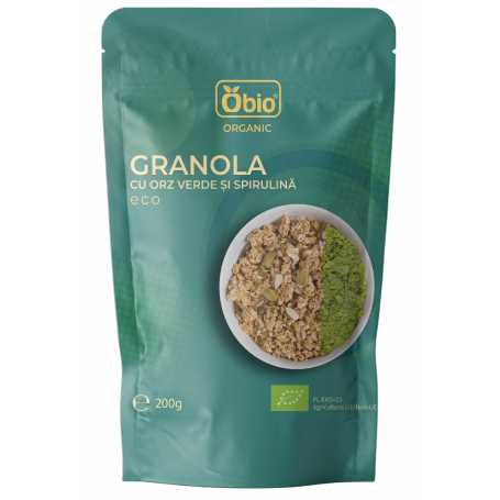 Granola cu orz verde si spirulina, eco-bio, 200g - Obio