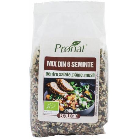 MIX DIN 6 SEMINTE PENTRU SALATE, PAINE, MUSLI, ECO-BIO 250G - PRONAT