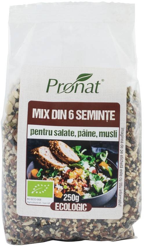 Mix din 6 seminte pentru salate, paine, musli, eco-bio 250g - pronat