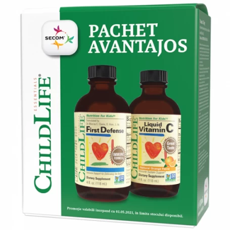Pachet First Defense Sirop Childlife Essentials, 118.5 ml si Vitamina C pentru copii Childlife Essentials, 118.50ml - SECOM