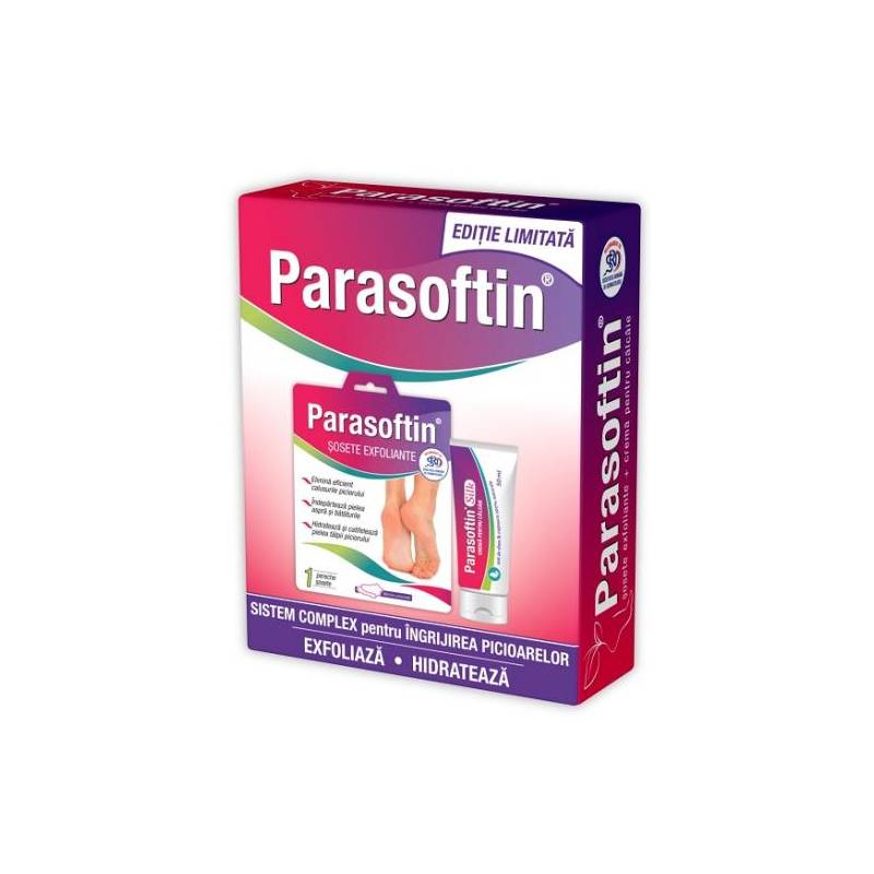 Pachet sosete exfoliante parasoftin, 1pereche si crema pentru calcaie, Silk Parasoftin, 50ml - Zdrovit