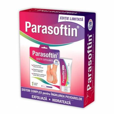 Pachet sosete exfoliante parasoftin, 1pereche si crema pentru calcaie, Silk Parasoftin, 50ml - Zdrovit