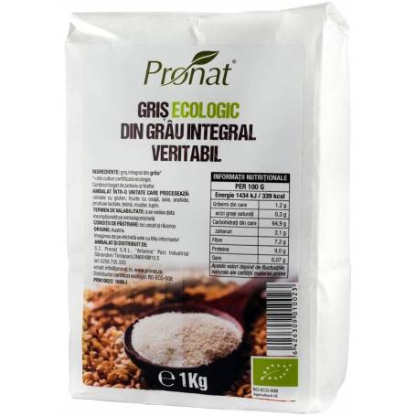 Gris din grau integral veritabil, eco-bio, 1 kg, Pronat