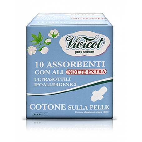 Absorbante de noapte extra lungi din bumbac bio, hipoalergenic, 3picaturi, 10buc - Vivicot