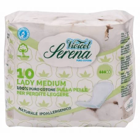 Absorbante din bumbac natural, fara aripioare ,medium 3 picaturi, 10buc  - Vivicot