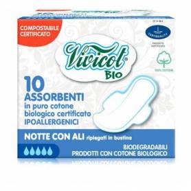 Absorbante de noapte din bumbac bio, hipoalergenic, compostabil, 10buc - VIVICOT BIO