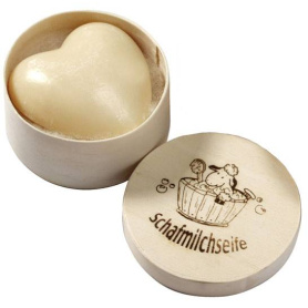 Sspun cremos cu lapte de oaie, inimioara, in cutie din lemn, 65g - Saling Naturprodukte