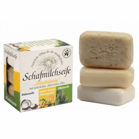 Set cadou aer de vacanta, cu trei sapunuri cremoase cu lapte de oaie, 300g - Saling Naturprodukte