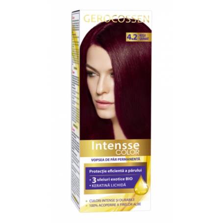 Vopsea de par permanenta, intensse color 4.2, Rosu Granat, 50ml - Gerocossen