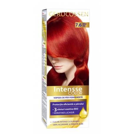 Vopsea de par permanenta, intensse color 7.6, Rosu Foc, 50ml - Gerocossen