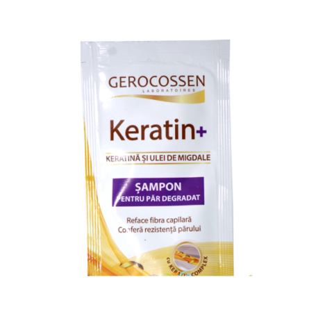 Sampon cu keratina si ulei de migdale pentru par degradat, Keratin+, 15ml - Gerocossen