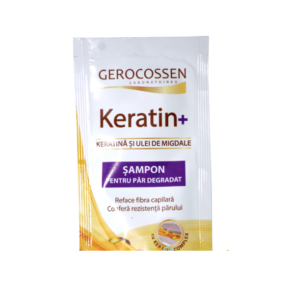 Sampon cu keratina si ulei de migdale pentru par degradat, keratin+, 15ml - gerocossen