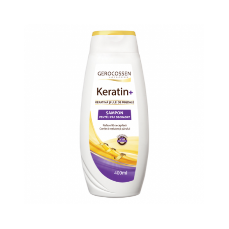 Sampon cu keratina si ulei de migdale pentru par degradat, Keratin+, 400ml - Gerocossen