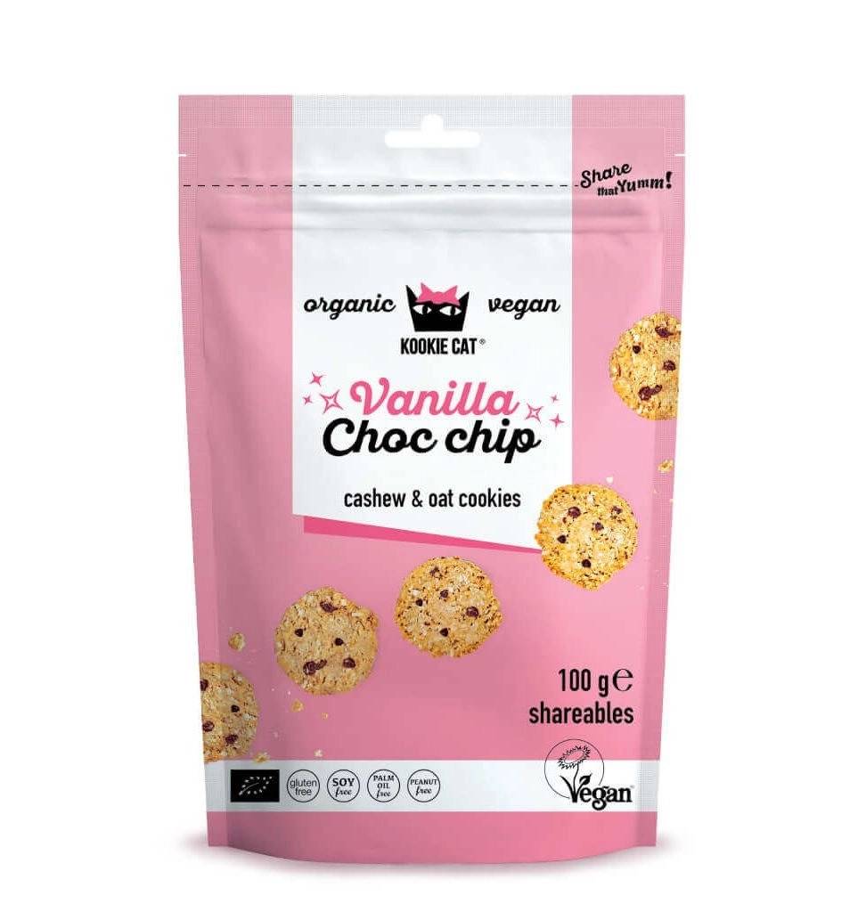 Cookies cu vanilie si ciocolata fara gluten, eco-bio, 100 g, Kookie Cat