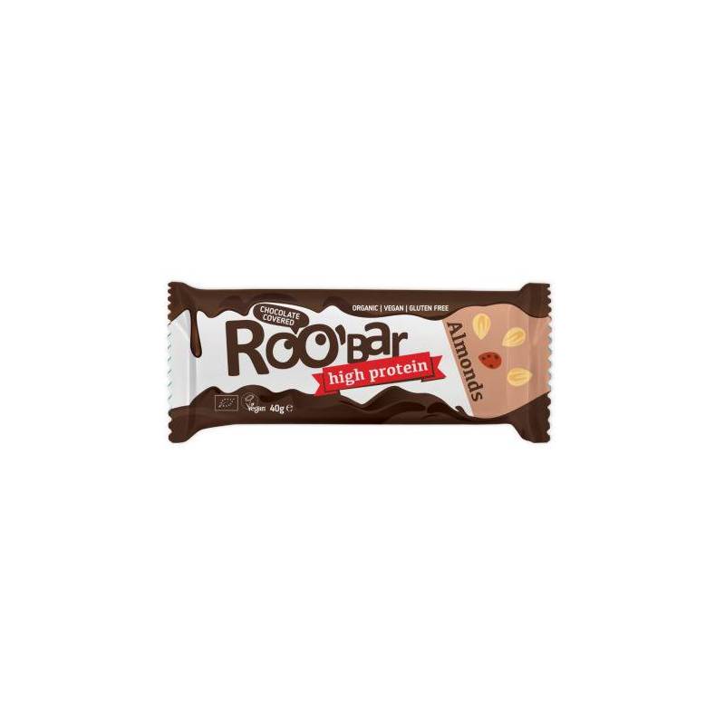 Baton proteic cu migdale invelit in ciocolata, eco-bio, 40g - Roobar
