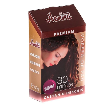 Vopsea de par cu henna, nuanta castaniu deschis, 30 minute - 60g - Henna Sonia