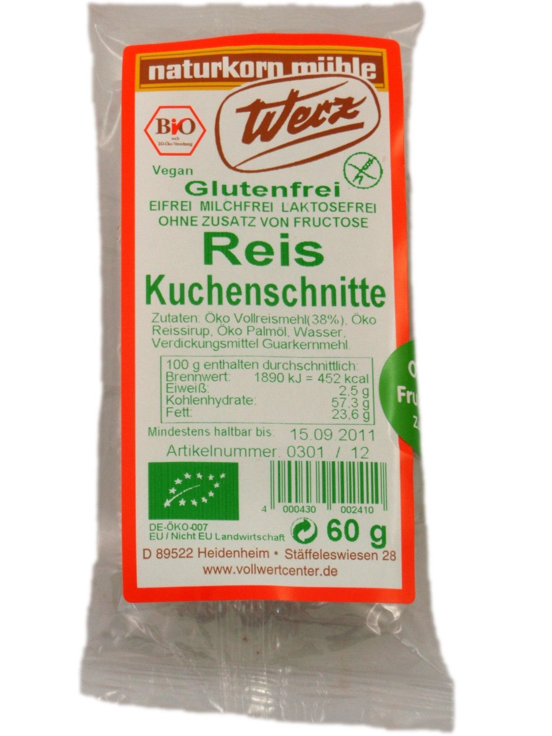 Prajiturica fara gluten din orez integral - 60g - eco-bio - werz