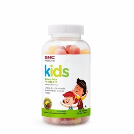 Acizi Grasi Omega-3 Pentru Copii 2-12 Ani, Cu Aroma Naturala De Zmeura Si Lamaie, Milestones Kids Gummy Dha, 120 Jeleuri - Gnc