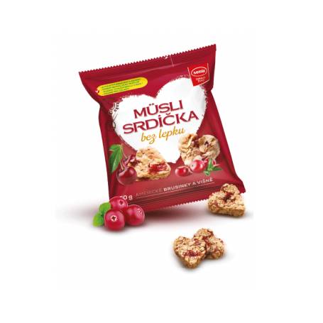 Musli snacks cu merisoare si visine, LITTLE HEARTS, fara gluten, eco-bio, 50g - Semix