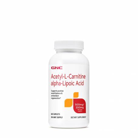 Acetyl-L-Carnitine alpha-Lipoic Acid, ALA Acetil L-Carnitina 500mg si Acid Alfa Lipoic 200mg, 6tbl - Gnc