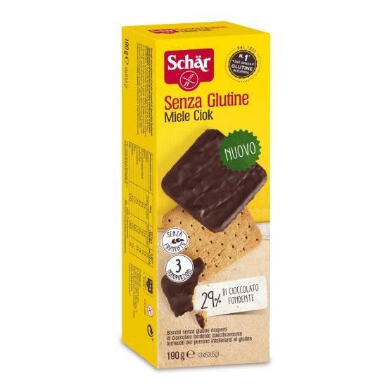 Biscuiti crocanti cu miere si glazura de ciocolata neagra, Miele Ciok, fara gluten, 200g - Dr. Schar