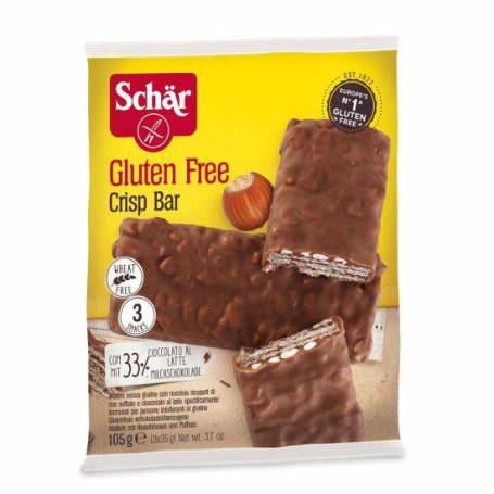 Napolitane crocante cu ciocolata cu lapte si alune, Crisp Bar fara gluten, 105g - Dr. Schar