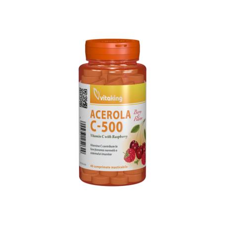 Vitamina C, 500mg, cu acerola cu gust de zmeura, 40cpr - Vitaking