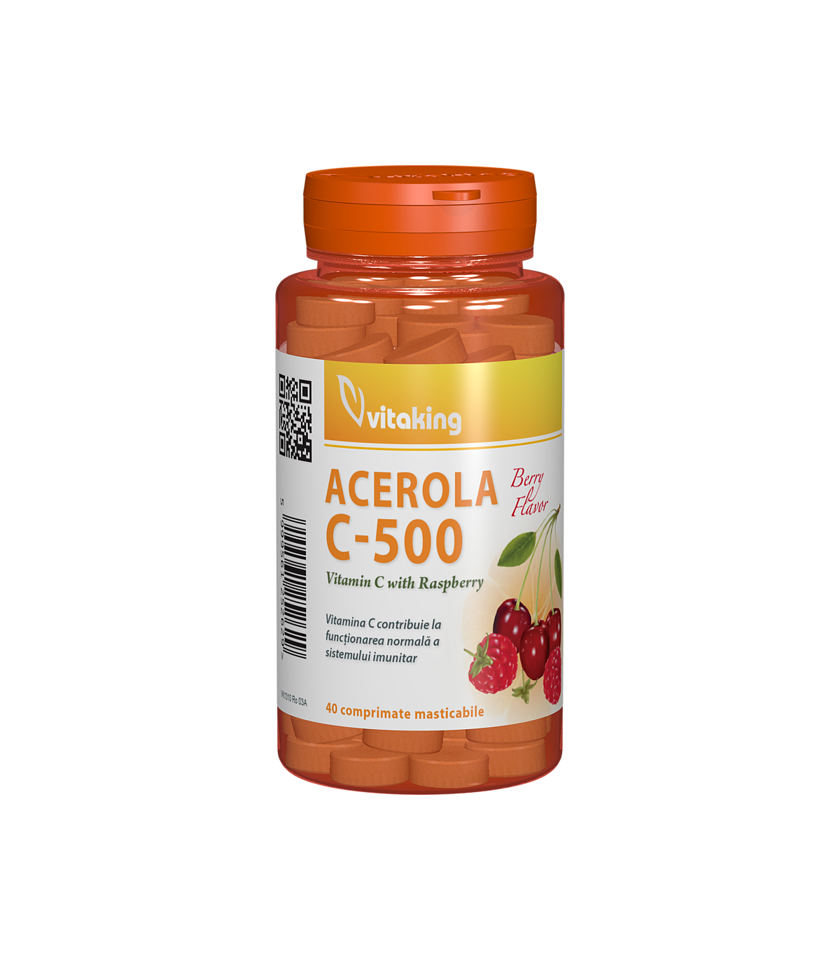 Vitamina c, 500mg, cu acerola cu gust de zmeura, 40cpr - vitaking